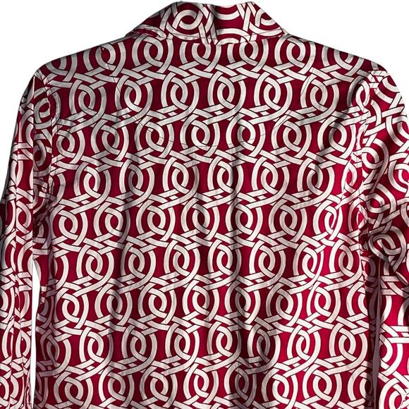 Tizzie Women’s Button Down Shirt Pink White Geometric Print Stretch Size Small - Picture 3 of 6